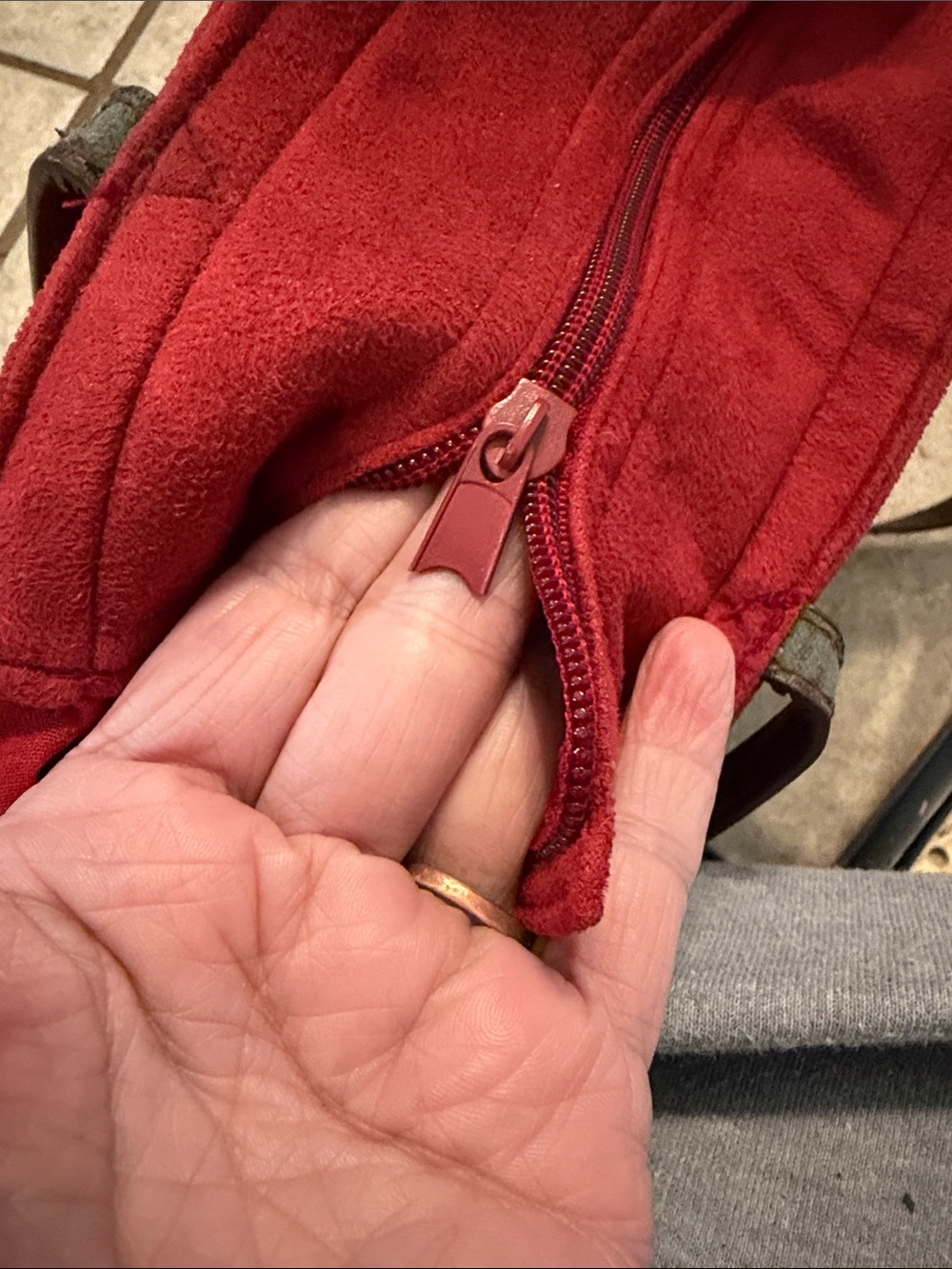 Red Embroidered Floral Tote Bag with Brown Straps - Picture 9 of 9